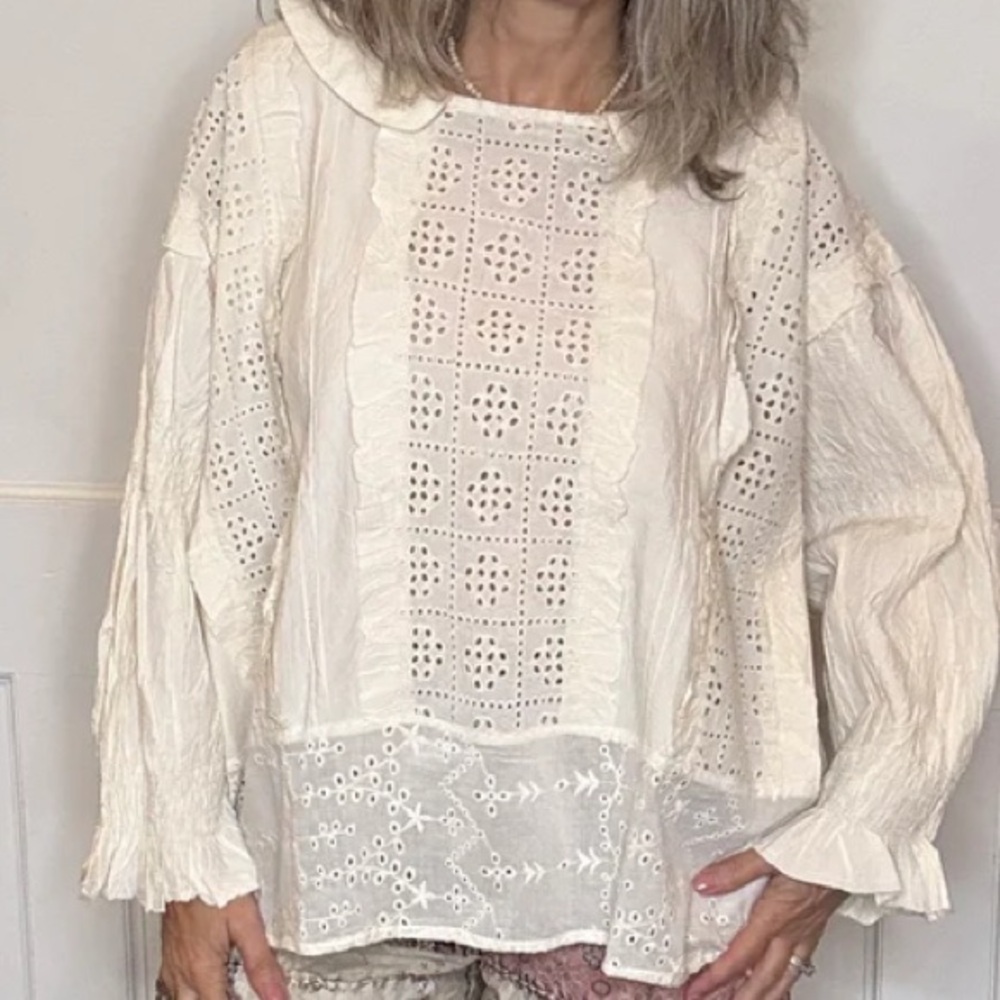 Cream cotton eyelet popover